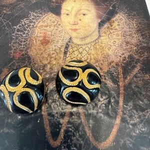 Vintage‎ Maresco Earrings –Enamel Black and Gold Tone with Sculptural Design